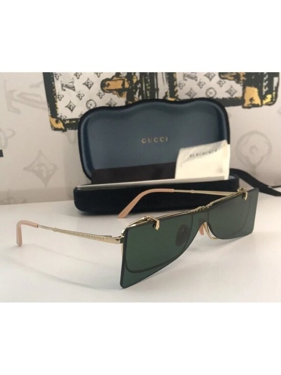 New Authentic Gucci GG0363S 001 Gold Flip-Up Rectangular Sunglasses Green Lenses main image 10